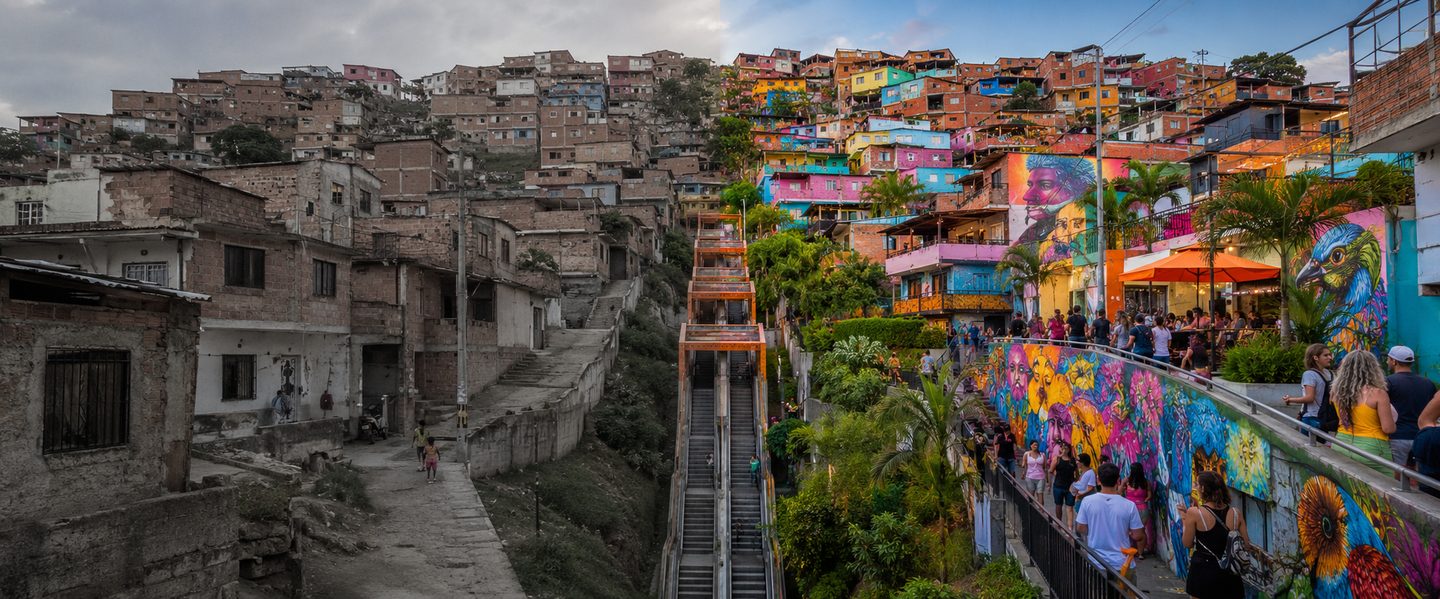 Panoramic view showing the colorful transformation of Comuna 13